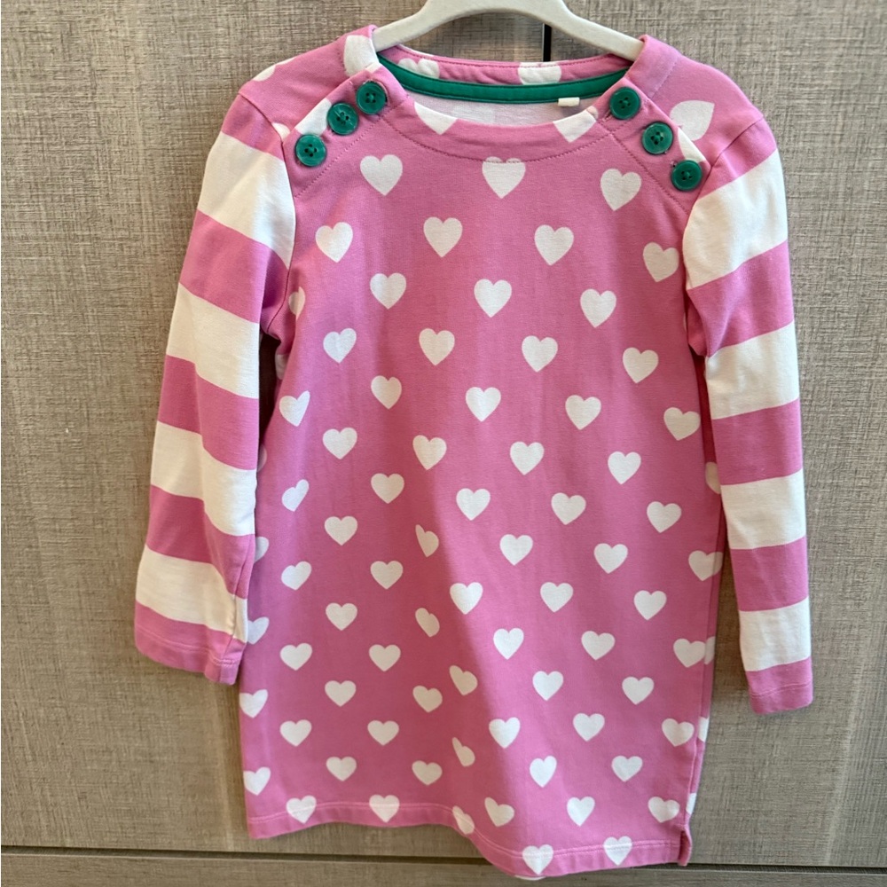 Mini Boden Pink and White Heart Dress 3-4Y